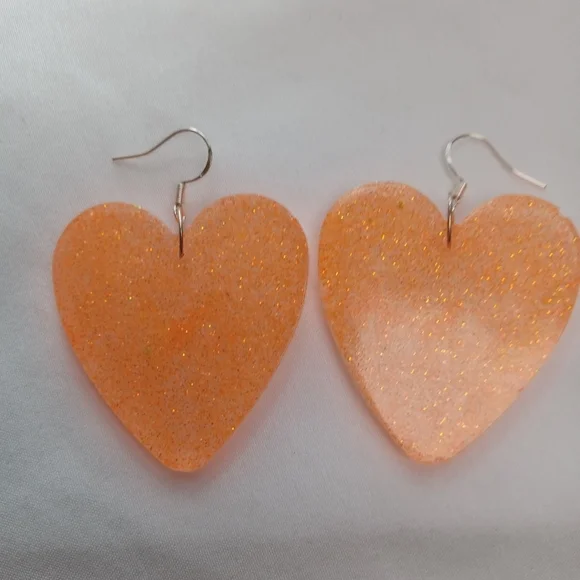 Orange Heart-Shaped Earrings - Picture 4 of 5
